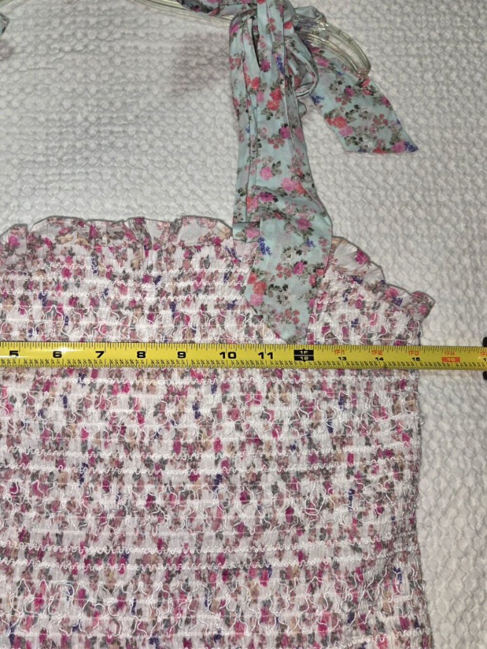 LoveShackFancy XL Floral Smocked Tie Shoulder Mini Dress Cottagecore - Picture 10 of 10